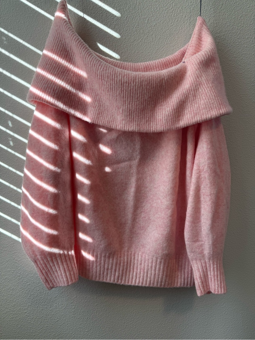 H&M Pink Off-the-Shoulder Foldover Knit Sweater